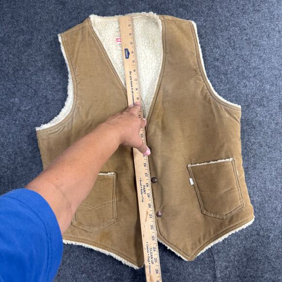 VTG 70s LEVI'S USA Mens Large Brown Cotton Corduroy Sherpa Fleece Lined Vest - Picture 10 of 12